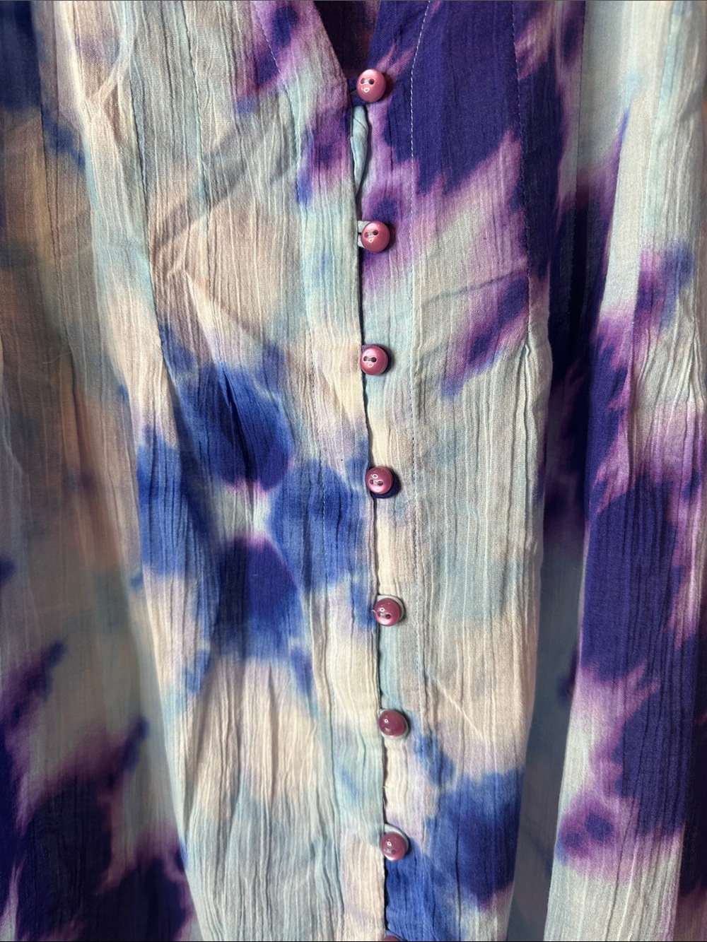 Jones New York Blue & Purple Tie-Dye Button Front Tunic - Picture 4 of 5